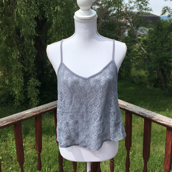 American Eagle Outfitters Tops - American Eagle Outfitters Grey Lace Crop Top